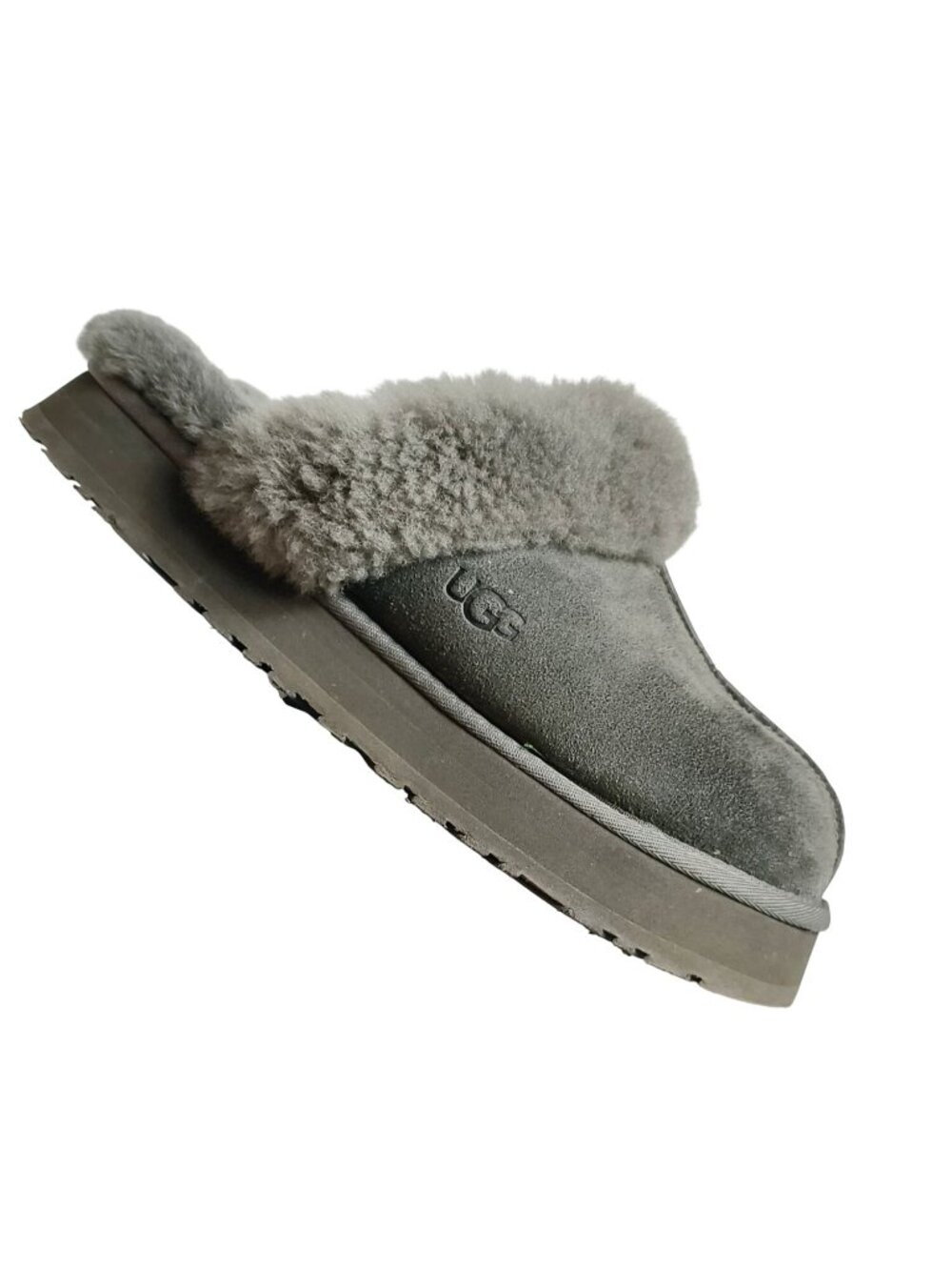 UGG Womens 10 Disquette Slipper Platform Gray Suede Sheepskin Lined Cozy Durable - Picture 5 of 10